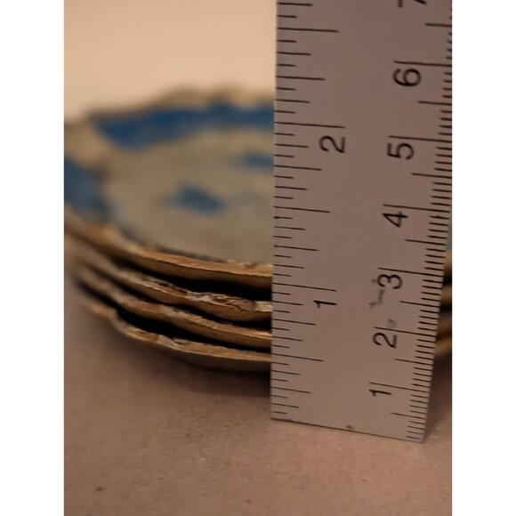 Italian Florentine Blue Gold Resin Coasters Trinket Dishes Set Of 4 4-Inch Round - Picture 9 of 16